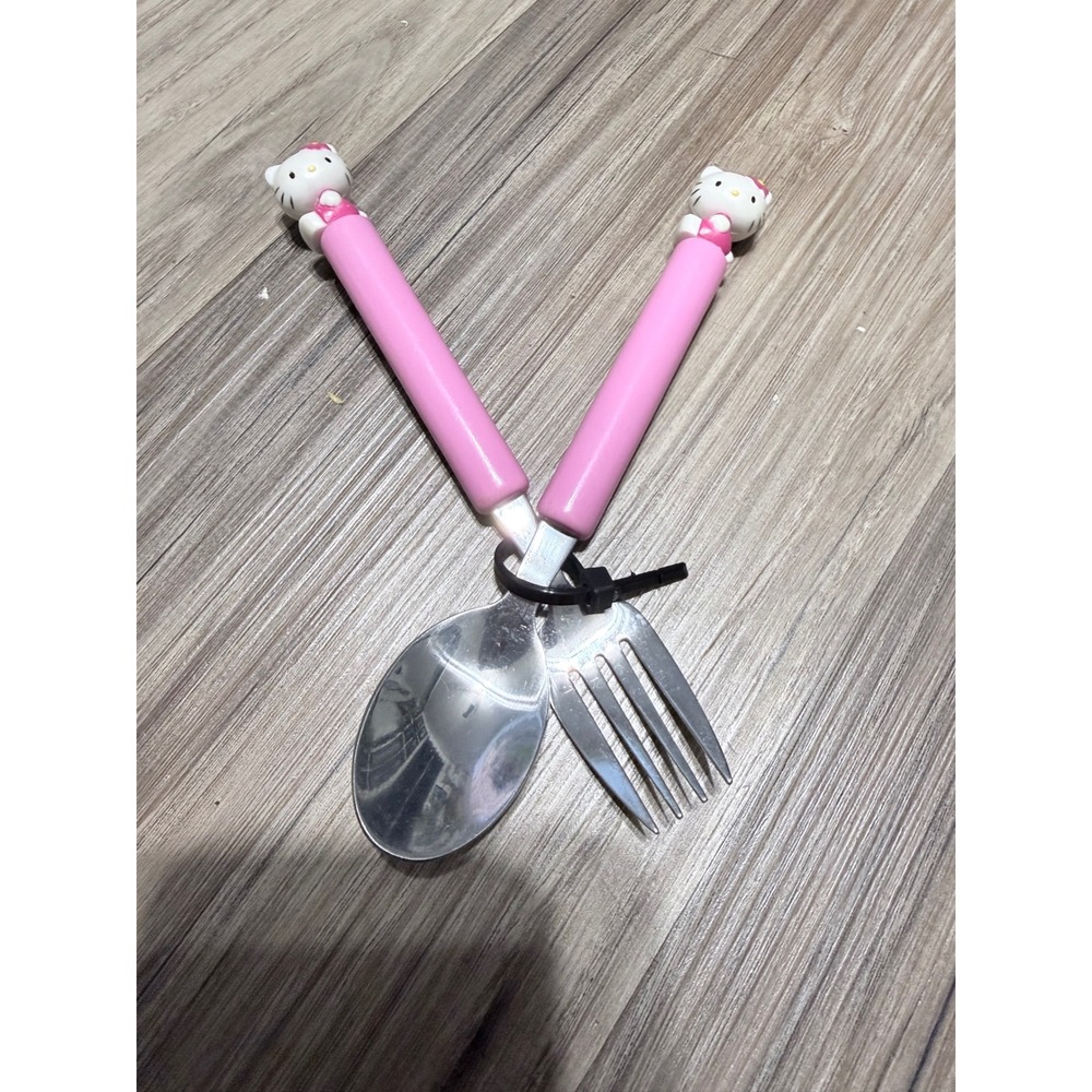 Sanrio Hello Kitty Kids Fork and Spoon Set Pink Stainless Steel Flatware